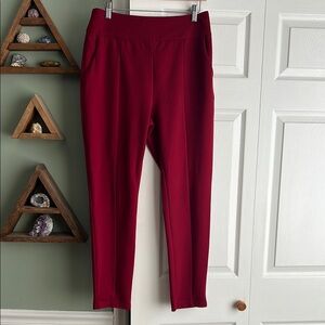 Stylish Red Track Pants with Slim Fit and Textured Fabric